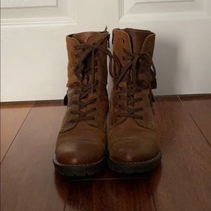 Brown Leather Combat Boots with small heel